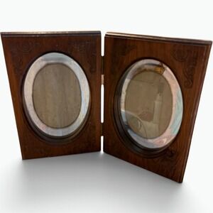 Vintage Carved Wood Double Picture Frame Oval Frosted Boarders Cottagecore 4x6